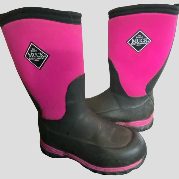 Muck Boots Girls Rugged II Pink Black Waterproof  Outdoor Boots- Sz-1 - Picture 1 of 15
